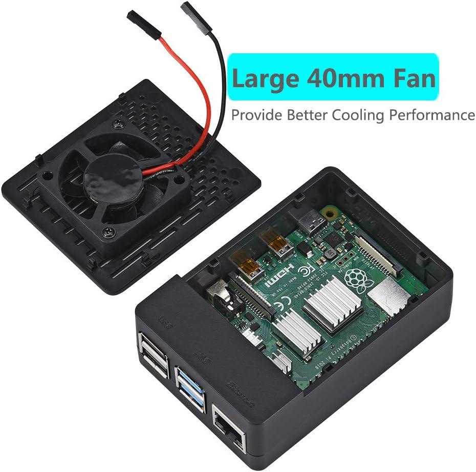 Raspberry Pi 4 Fan ABS Case with Cooling Fan, Heatsink, Simple Removable Top Cover for Pi 4 Model B/ 4B