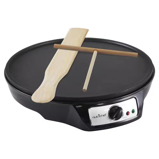 12 In. 1-Burner Black Electric Crepe Maker and Griddle, Hot Plate Cooktop