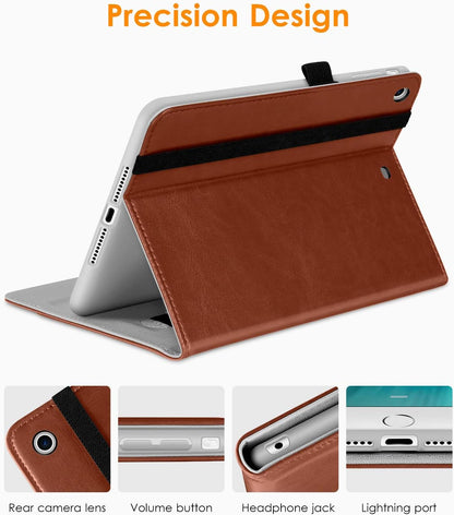 Ipad Mini 1 2 3 Case, Premium Leather Folio Stand Cover Case with Multi-Angle Viewing and Auto Wake-Sleep Function, Front Pocket for Apple Ipad Mini 1/Mini 2/Mini 3 - Brown