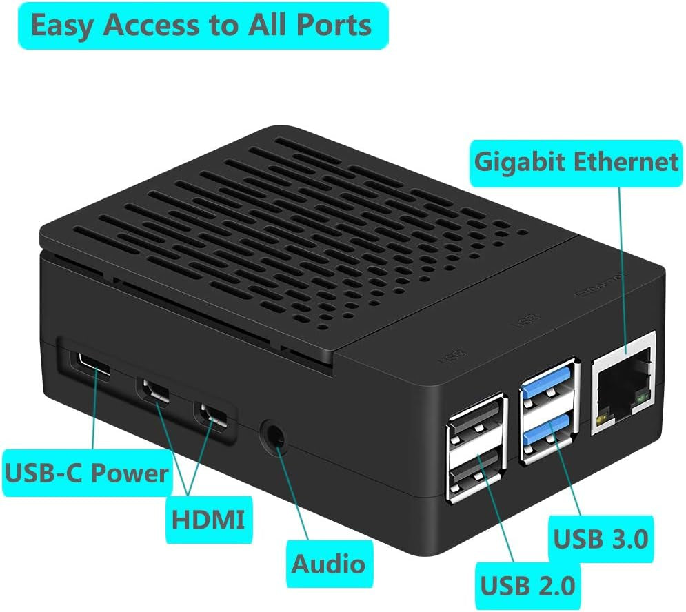 Raspberry Pi 4 Fan ABS Case with Cooling Fan, Heatsink, Simple Removable Top Cover for Pi 4 Model B/ 4B