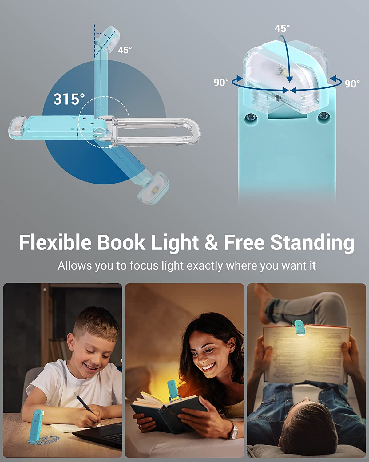 Amber Book Light, USB Rechargeble Book Light for Reading in Bed, Clip on Book Light, Brightness Adjustable, Sleep Aid Light, Warm White (Blue)