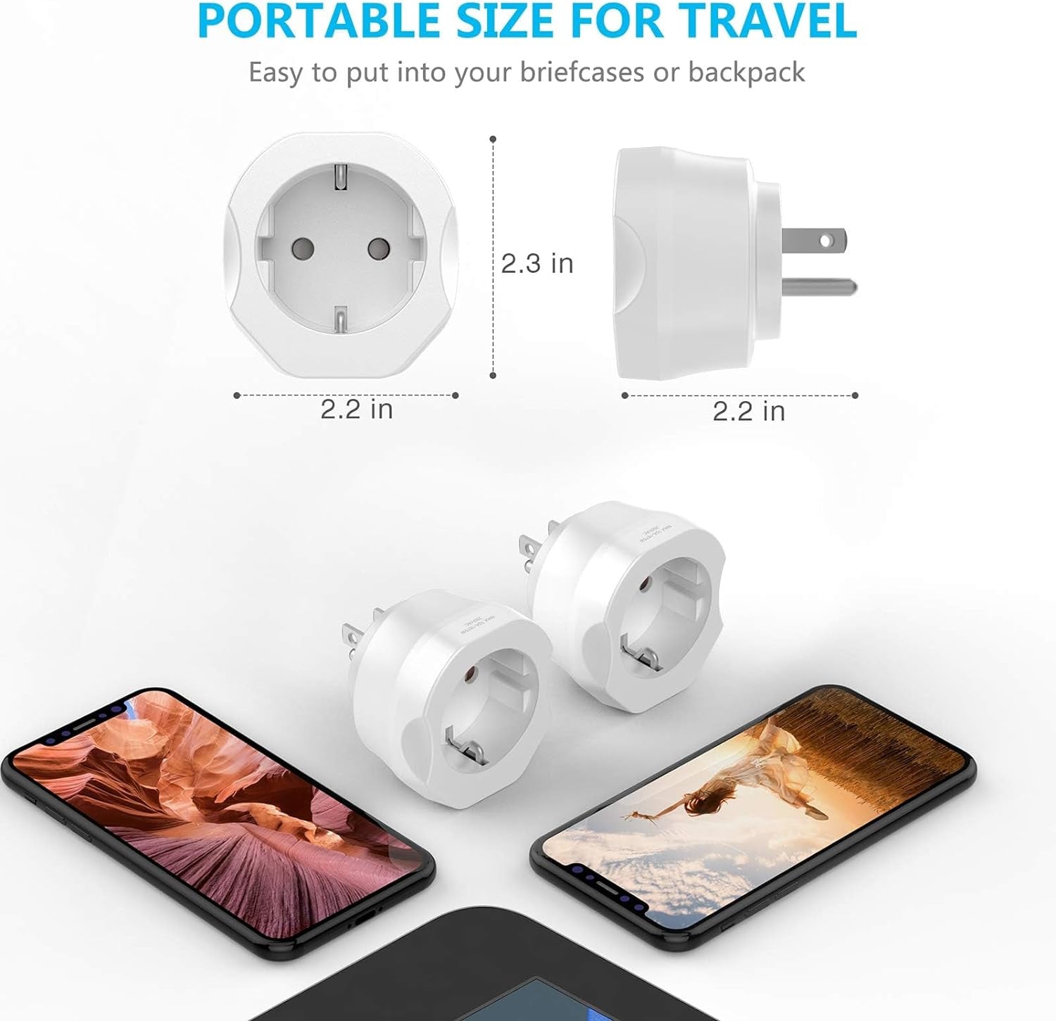 [1-Pack] Europe to US Plug Adapter,  European to US Plug Adapter, EU to US Plug Adapter, Europe to USA Travel Converter for Most of Europe EU Spain France Type C/E/F Plugs to US Power Adapter