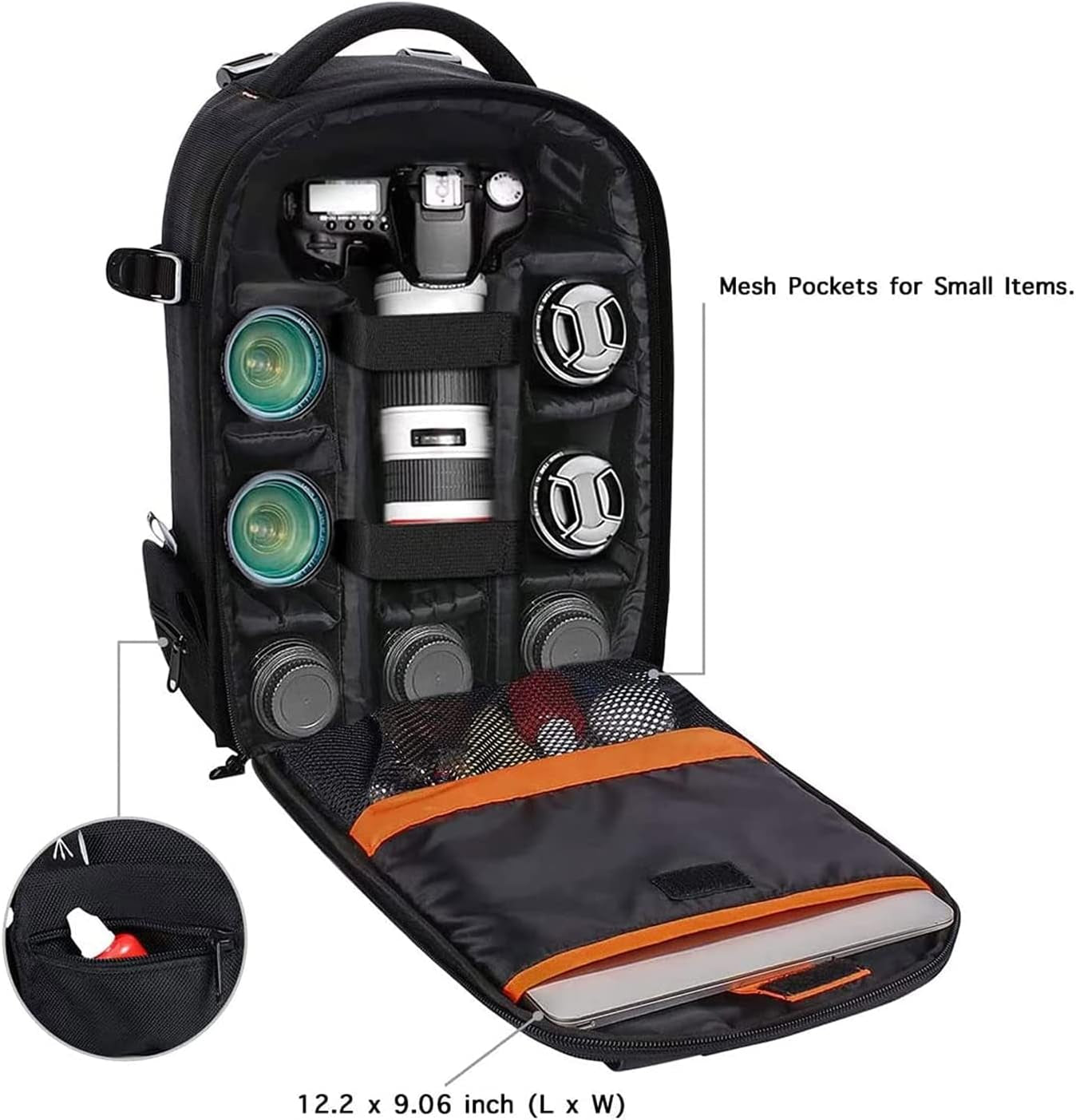 Camera Backpack, Dslr/Slr/Mirrorless Photography Camera Case Buffer Padded Shockproof Camera Bag with Customized Modular Inserts&Tripod Holder Compatible with Canon,Nikon,Sony Etc, Black