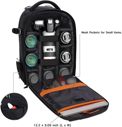 Camera Backpack, Dslr/Slr/Mirrorless Photography Camera Case Buffer Padded Shockproof Camera Bag with Customized Modular Inserts&Tripod Holder Compatible with Canon,Nikon,Sony Etc, Black