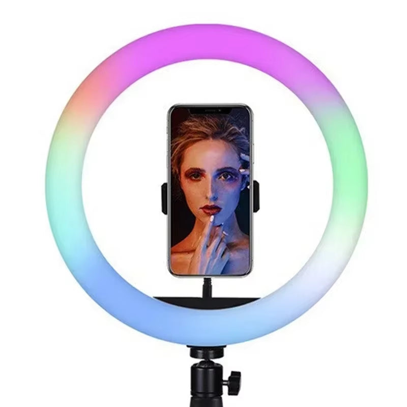 8/10Inch Selfie Ring Light RGB Tripod Phone Stand Holder Photography Ringlight Circle Fill Light Led Color Lamp Trepied Makeup