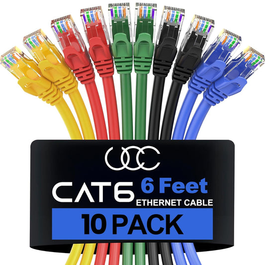 Cat6 Ethernet Cable - 6 Ft 10-Pack (1.8M) Cat 6 RJ45, LAN, Utp, Network, Patch, Internet Cable - 6 Feet