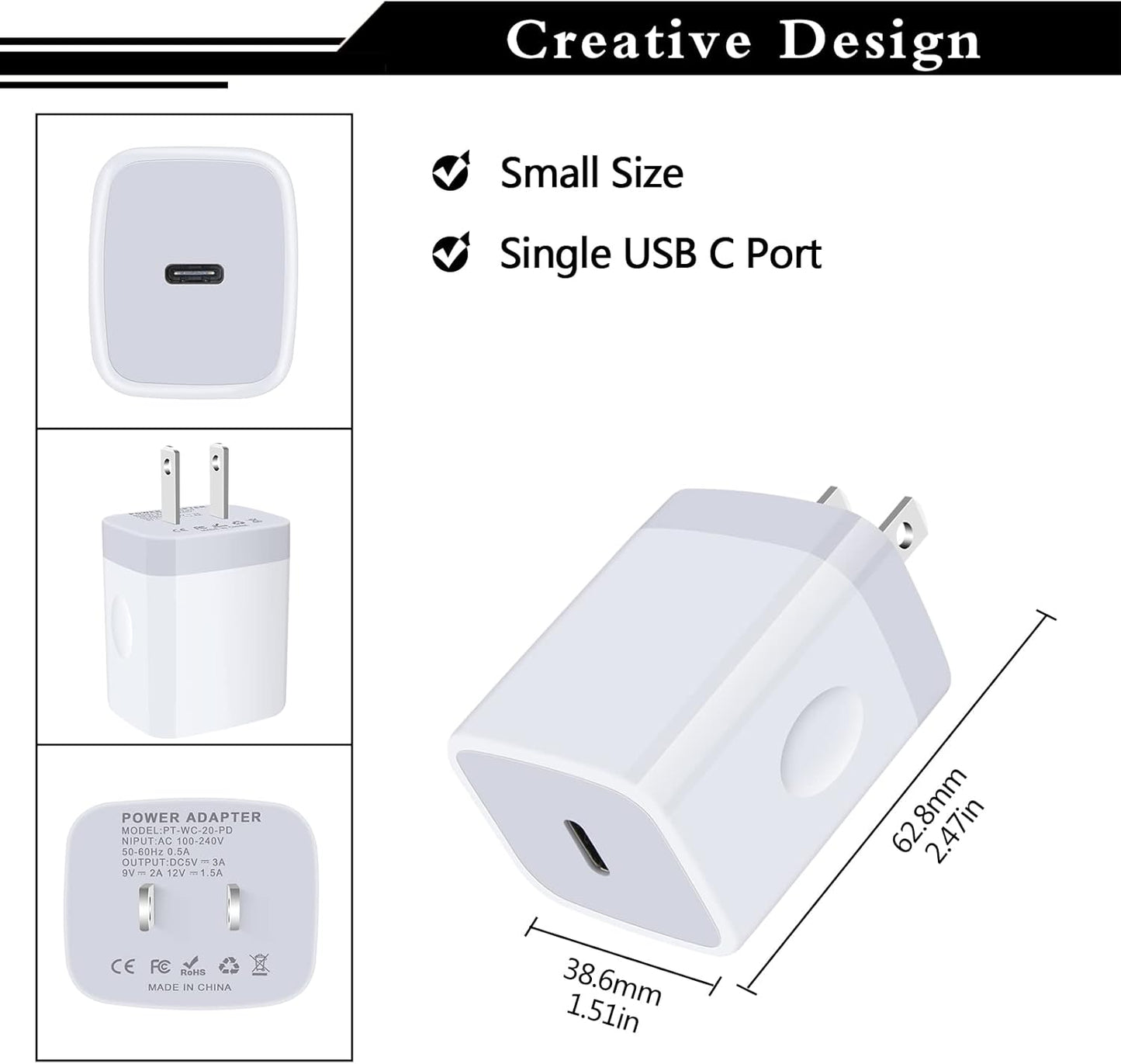 USB C Wall Charger,2Pack 20W USB C Block PD Fast Charger Type C Wall Adapter for Iphone 15 14 13 12 11 Pro Max,Se,8 7 6 Plus,Ipad,Samsung Galaxy S23 S22 S21 Ultra S20 A14 A13 A33 A03S,Pixel 7 6 6A 5A