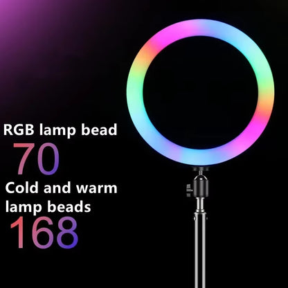 8/10Inch Selfie Ring Light RGB Tripod Phone Stand Holder Photography Ringlight Circle Fill Light Led Color Lamp Trepied Makeup