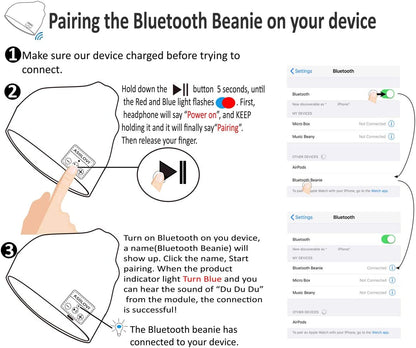 Bluetooth Beanie, Double-Layer Wool Lining Bluetooth Hat Beanie for Men/Women/Teens/Family, 20Hrs Playing, Gift Packaging for Christmas Stocking Stuffers Thanksgiving (001-Black)