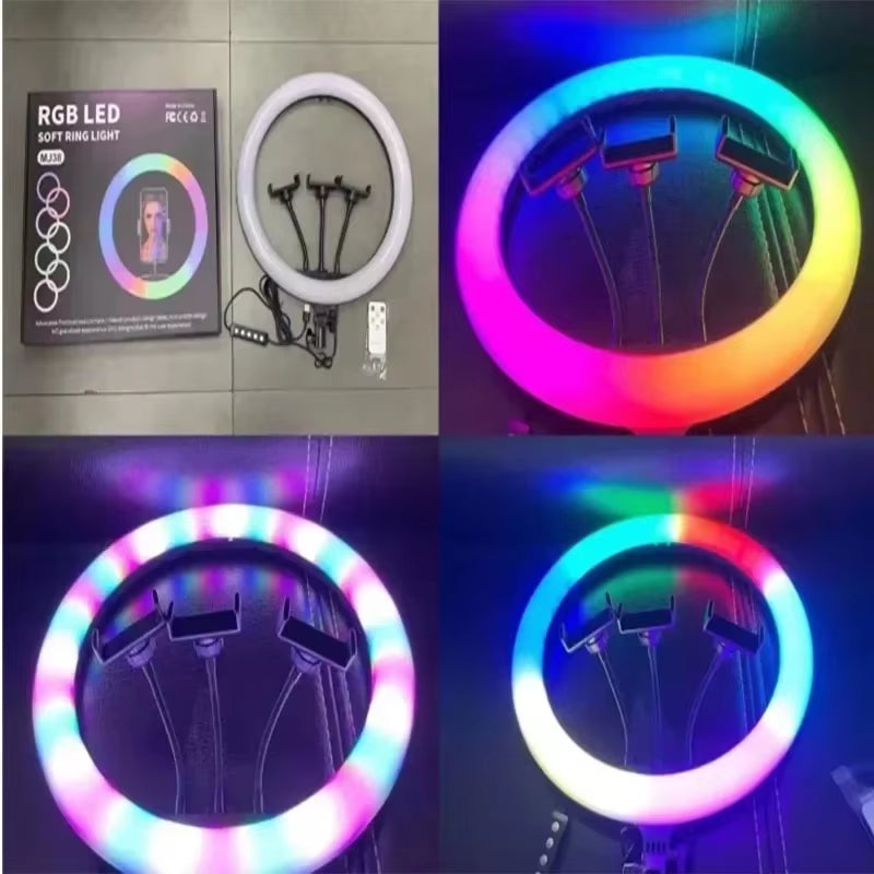 8/10Inch Selfie Ring Light RGB Tripod Phone Stand Holder Photography Ringlight Circle Fill Light Led Color Lamp Trepied Makeup