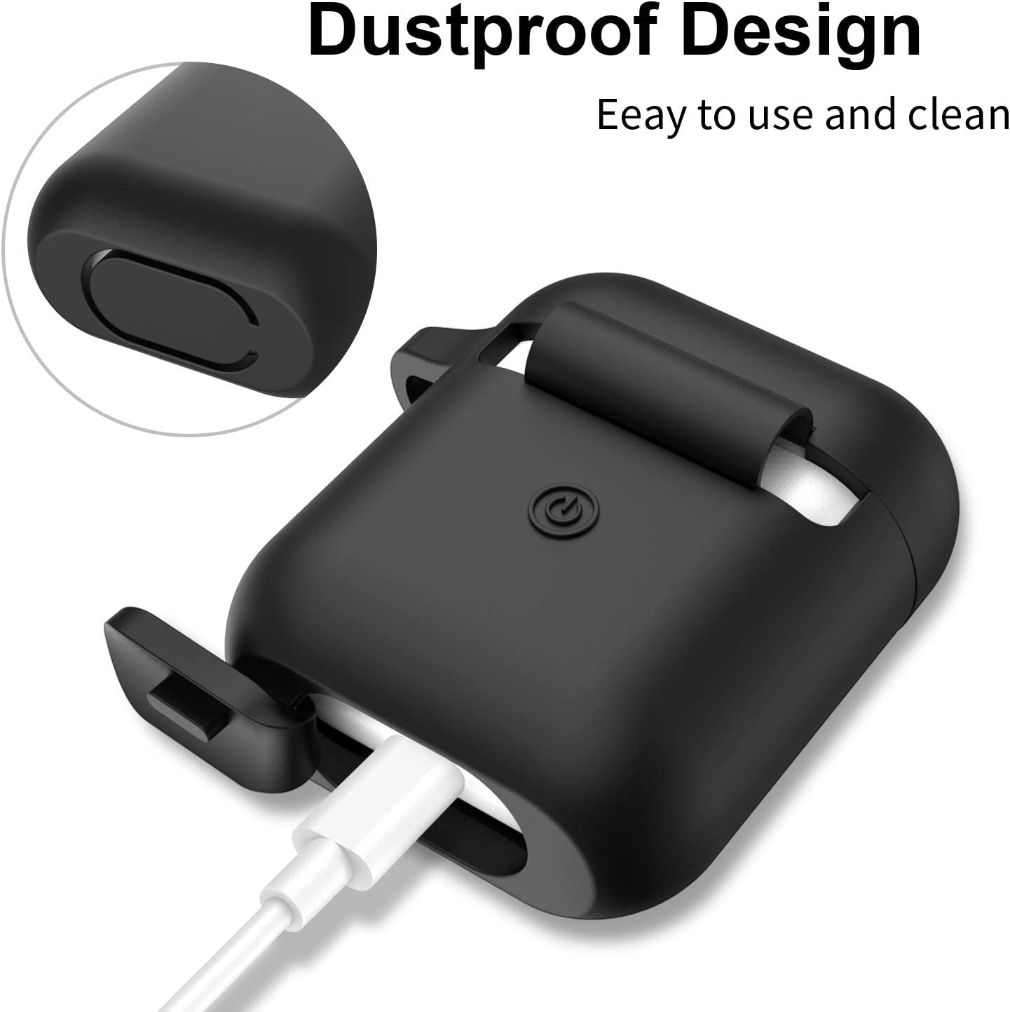 Airpods Case, Full Protective Silicone Airpods Accessories Cover Compatible with Apple Airpods 1&2 Wireless and Wired Charging Case(Front LED Visible),Black